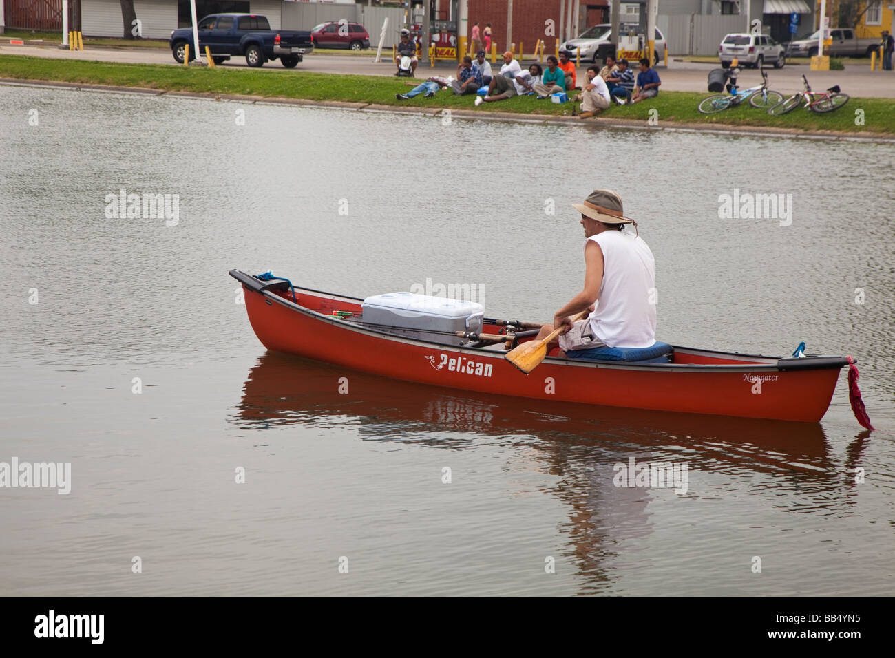 New Orleans Louisiana A man paddles his canoe on Bayou St John Stock Photo