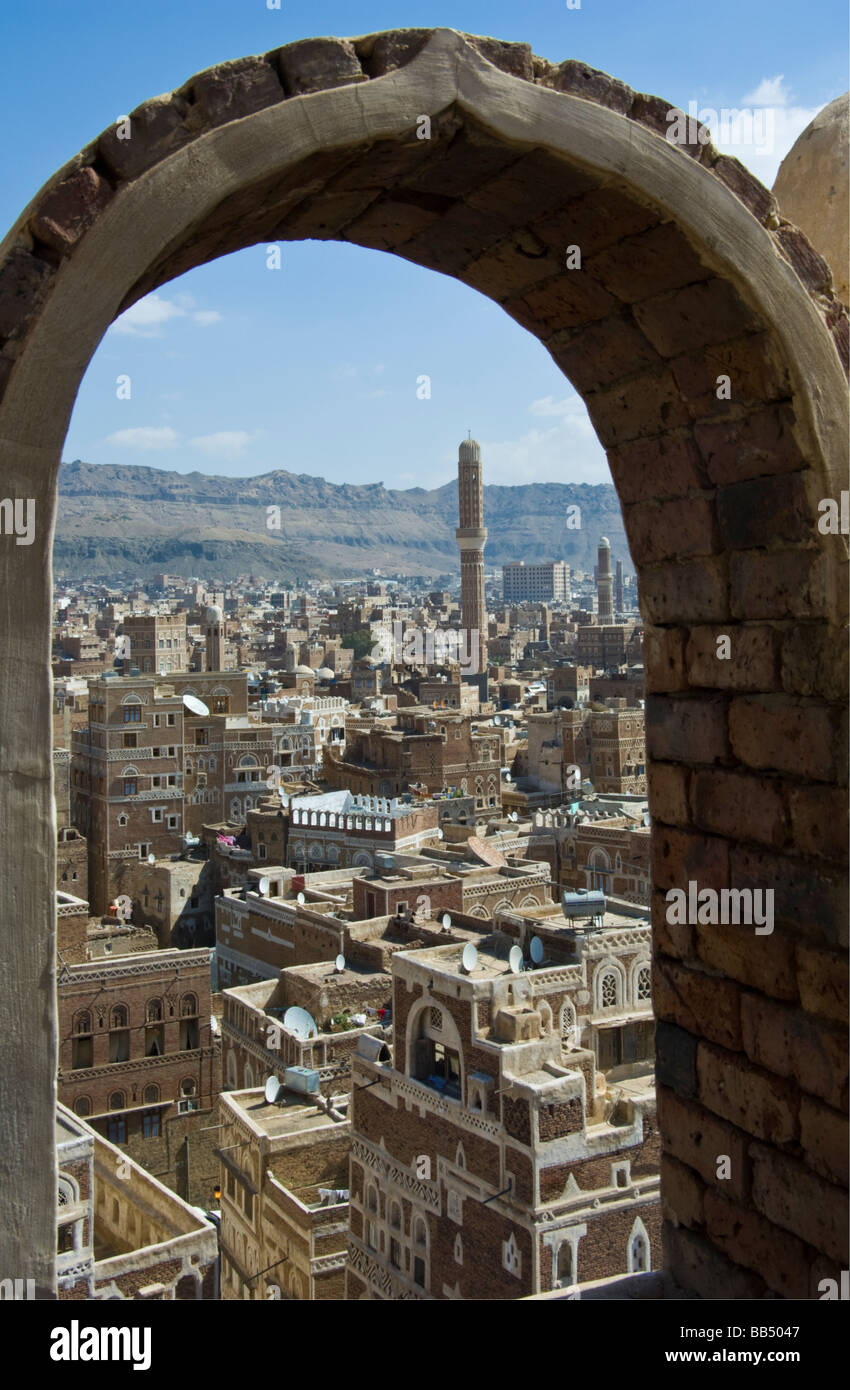Cityscape of the old town district of Sana'a Yemen Stock Photo