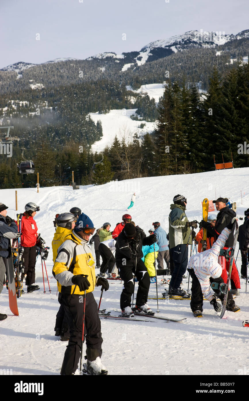 Skiers at Whistler Village host of the 2010 Vancouver Winter Olympics Whistler British Columbia Canada Stock Photo