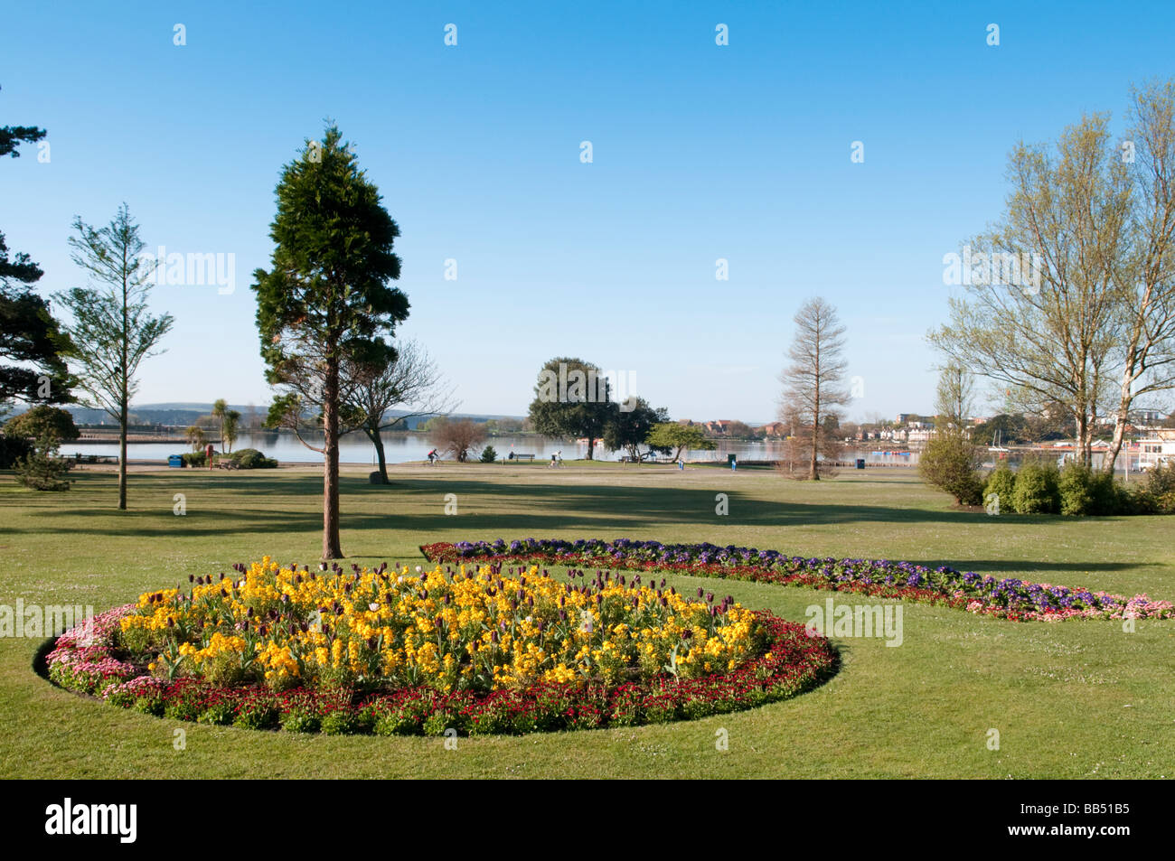 Poole park in the early morning spring sunshine Stock Photo