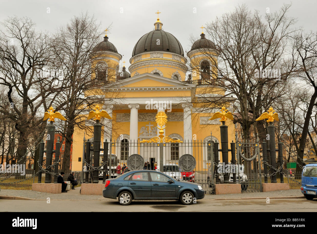 The Transfiguration Cathedral, an extravagantly decorated fence, an impressive array of cannons, that were used by the Transfigu Stock Photo