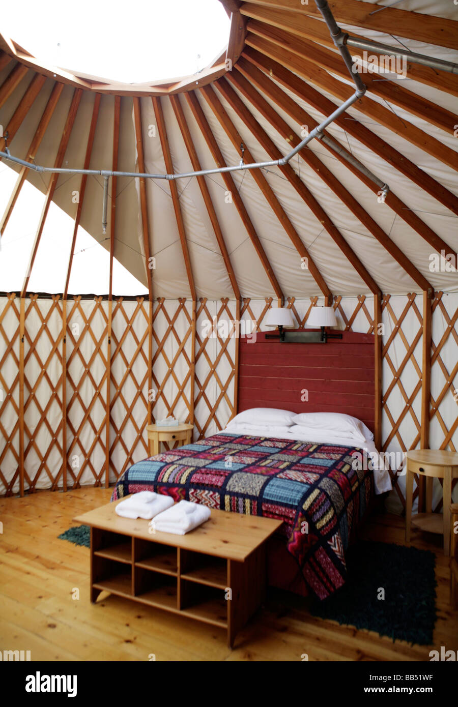 Inside a Yurt at Treebones Resort, Big Sur, California. Stock Photo