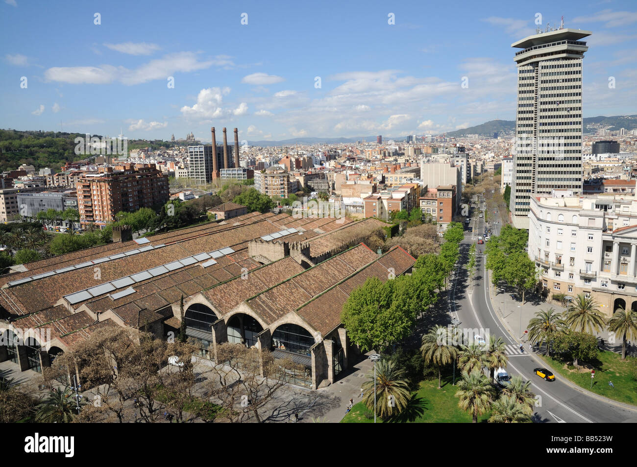 Aerial view over El Raval district in Barcelona Spain Stock Photo
