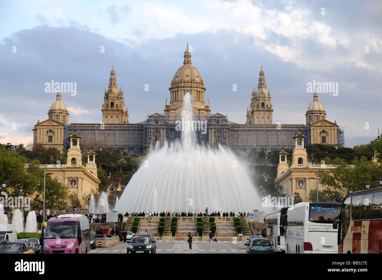 Magic Fountain and Palau Nacional in Barcelona, Spain Stock Photo