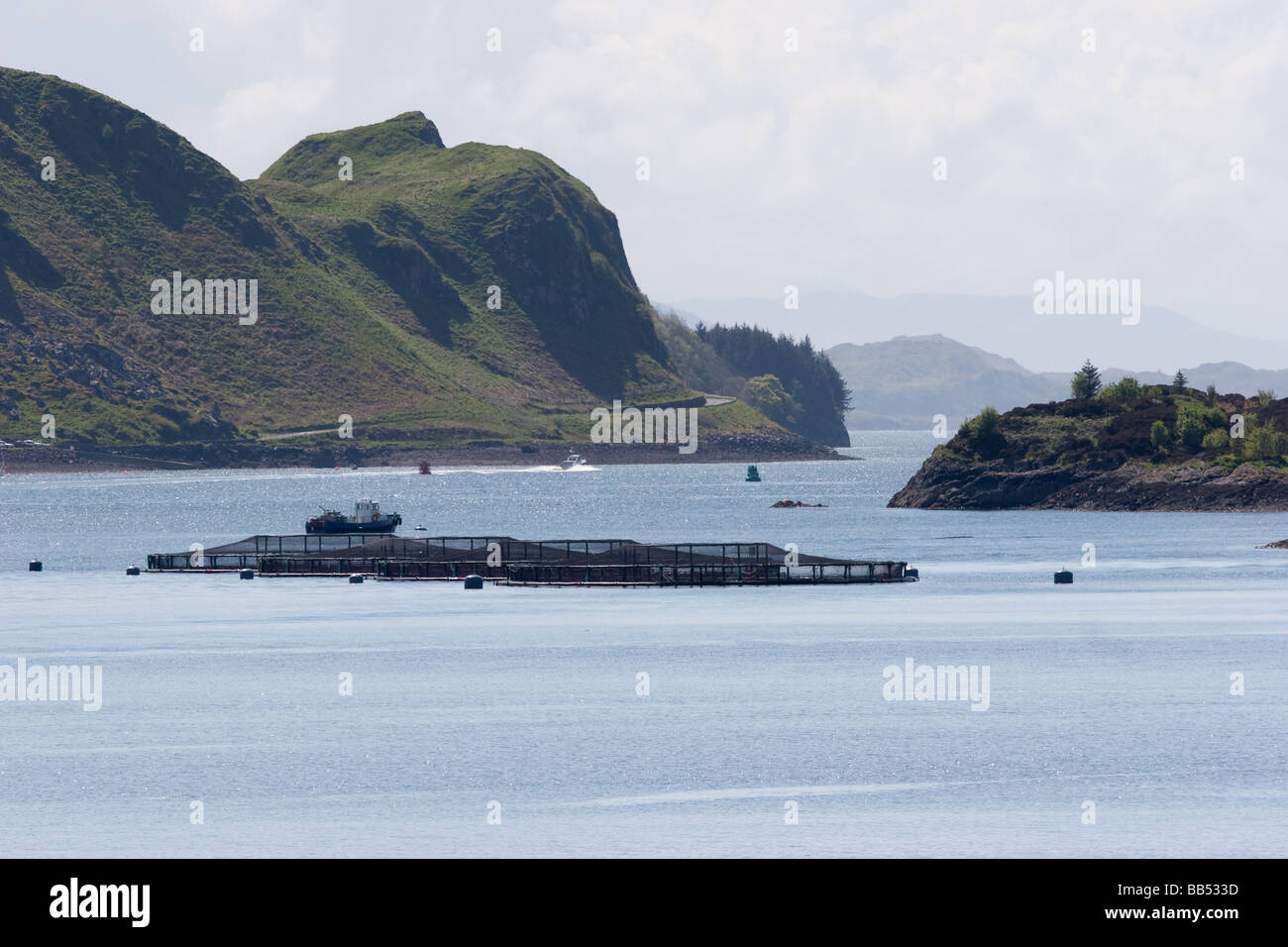 Fish farm just off the coast near Oban, argyll, Scotland Stock Photo