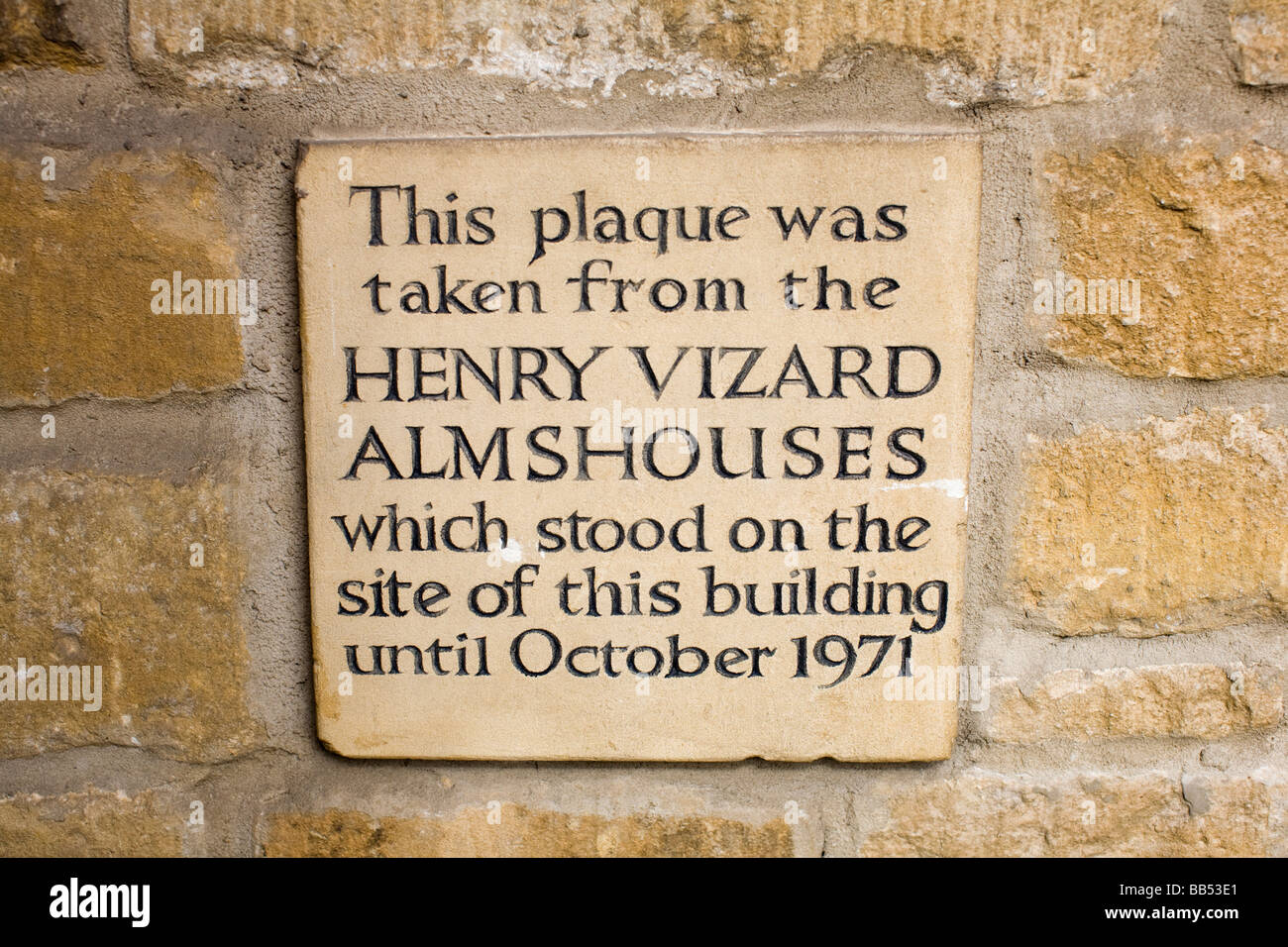 Plaque from the Henry Vizard Almshouses, Dursley, Gloucestershire, UK Stock Photo Alamy