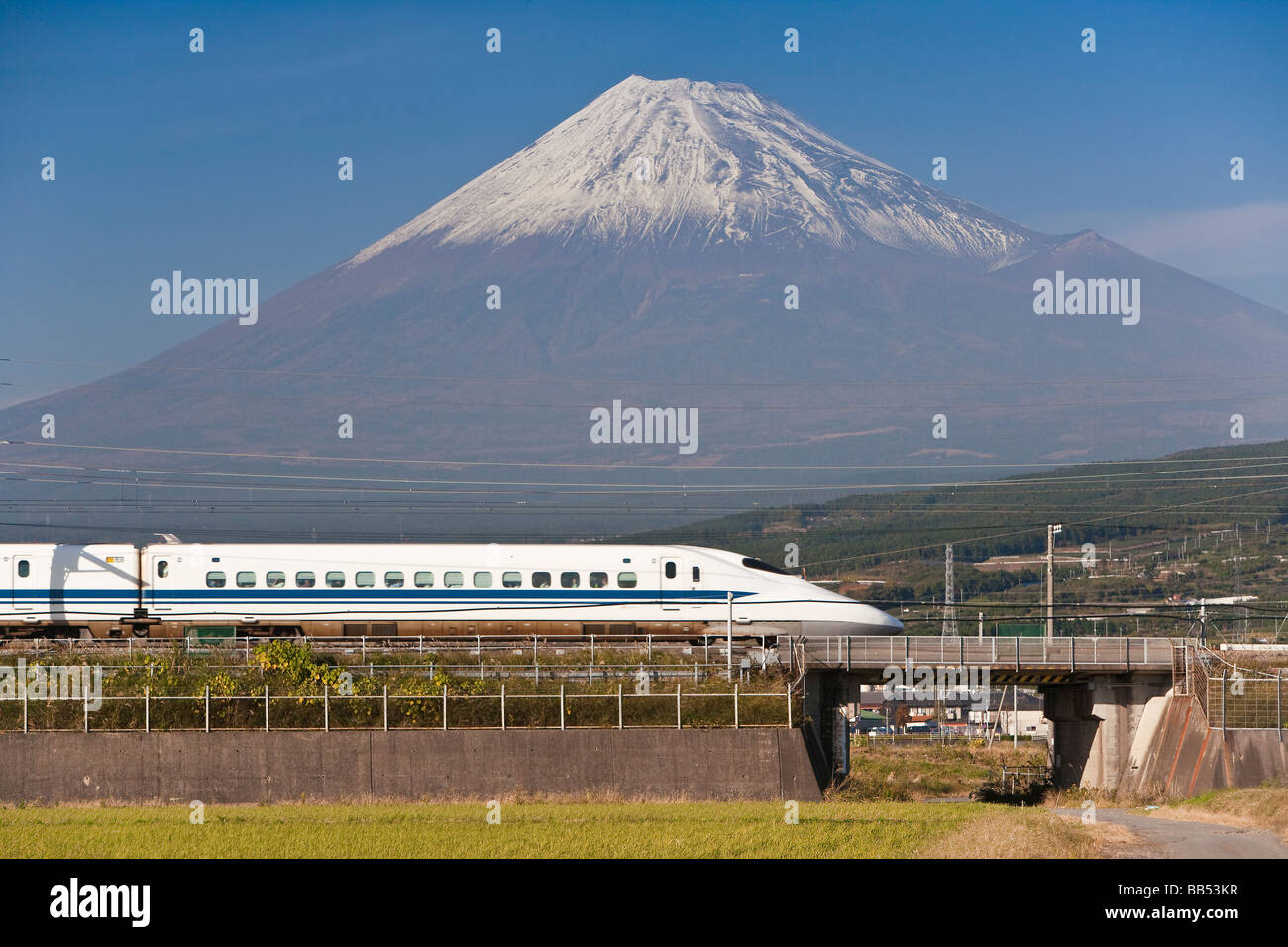 Shinkansen Japanese Bullet Train and Mount Fuji, Houshu, Japan, Asia Stock Photo