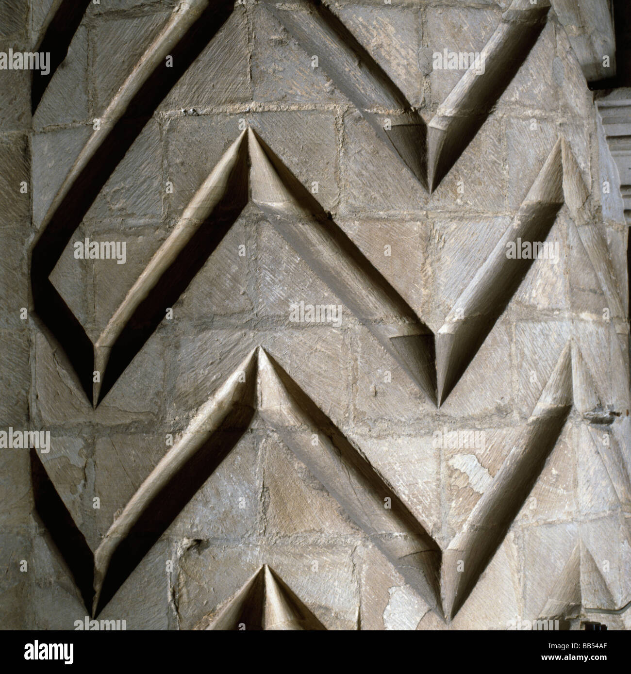 Durham Cathedral Chevron pattern column Stock Photo