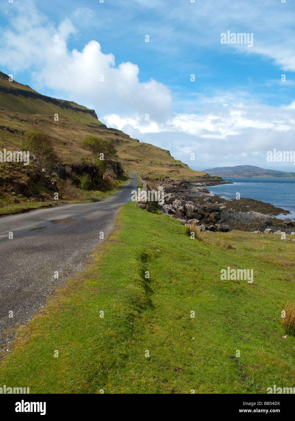 Single track road around Loch na Keal on the Isle of Mull Stock Photo