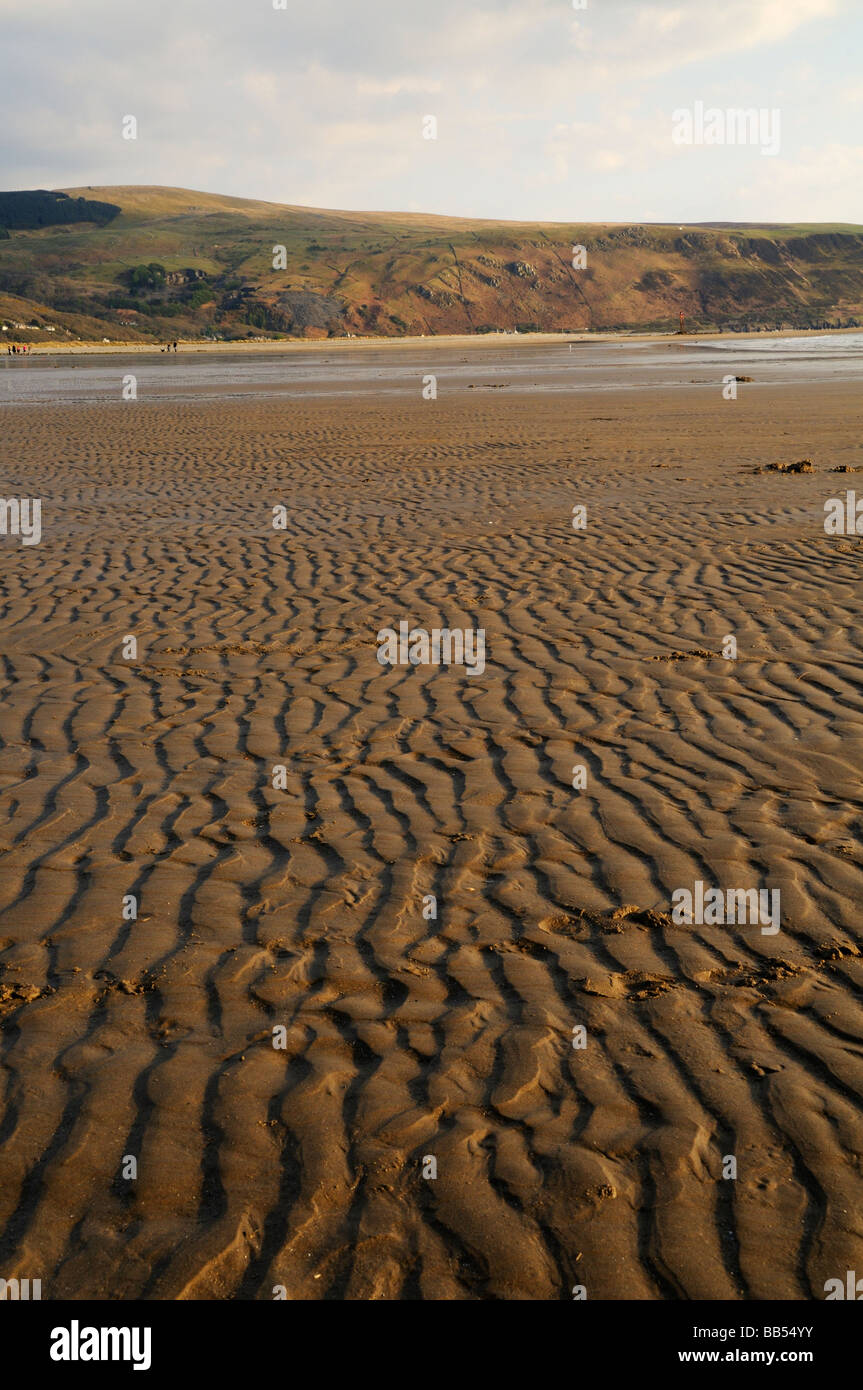 Ripples left in the sand by a receding tide on Barmouth Beach Stock Photo