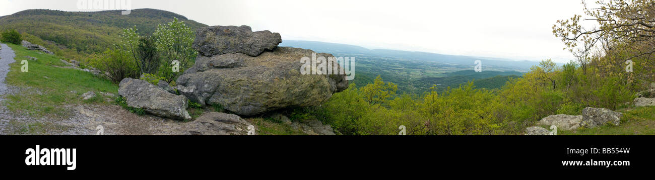Panorama springtime view from the Franklin Cliffs Overlook on the Skyline Drive in Shenandoah National Park Virginia USA Stock Photo