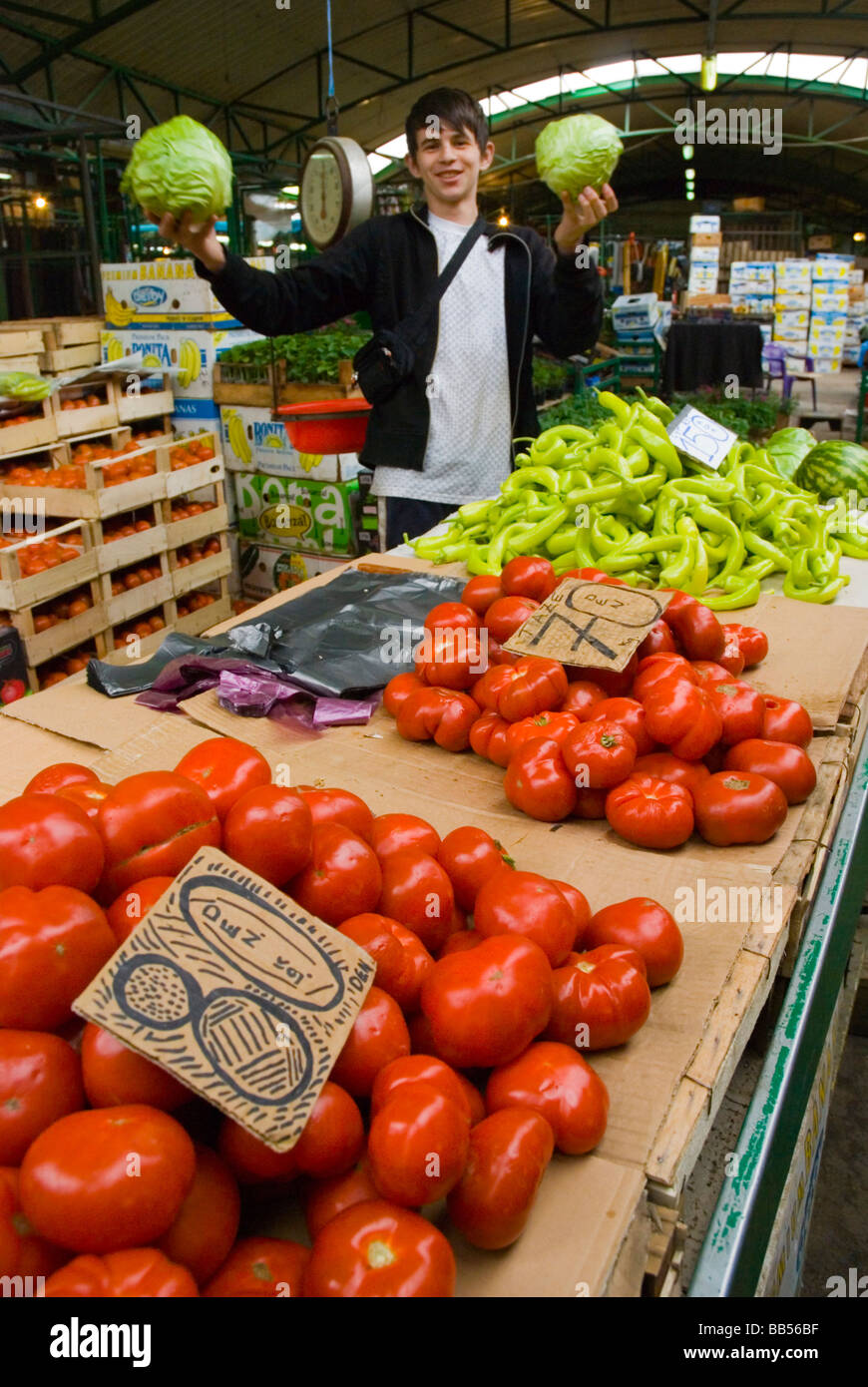 Greengrocer at Carsija district market in Skopje Macedonia Europe Stock
