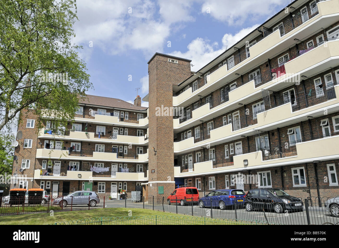 Block of Council flats with balconies Hackney London England UK Stock Photo