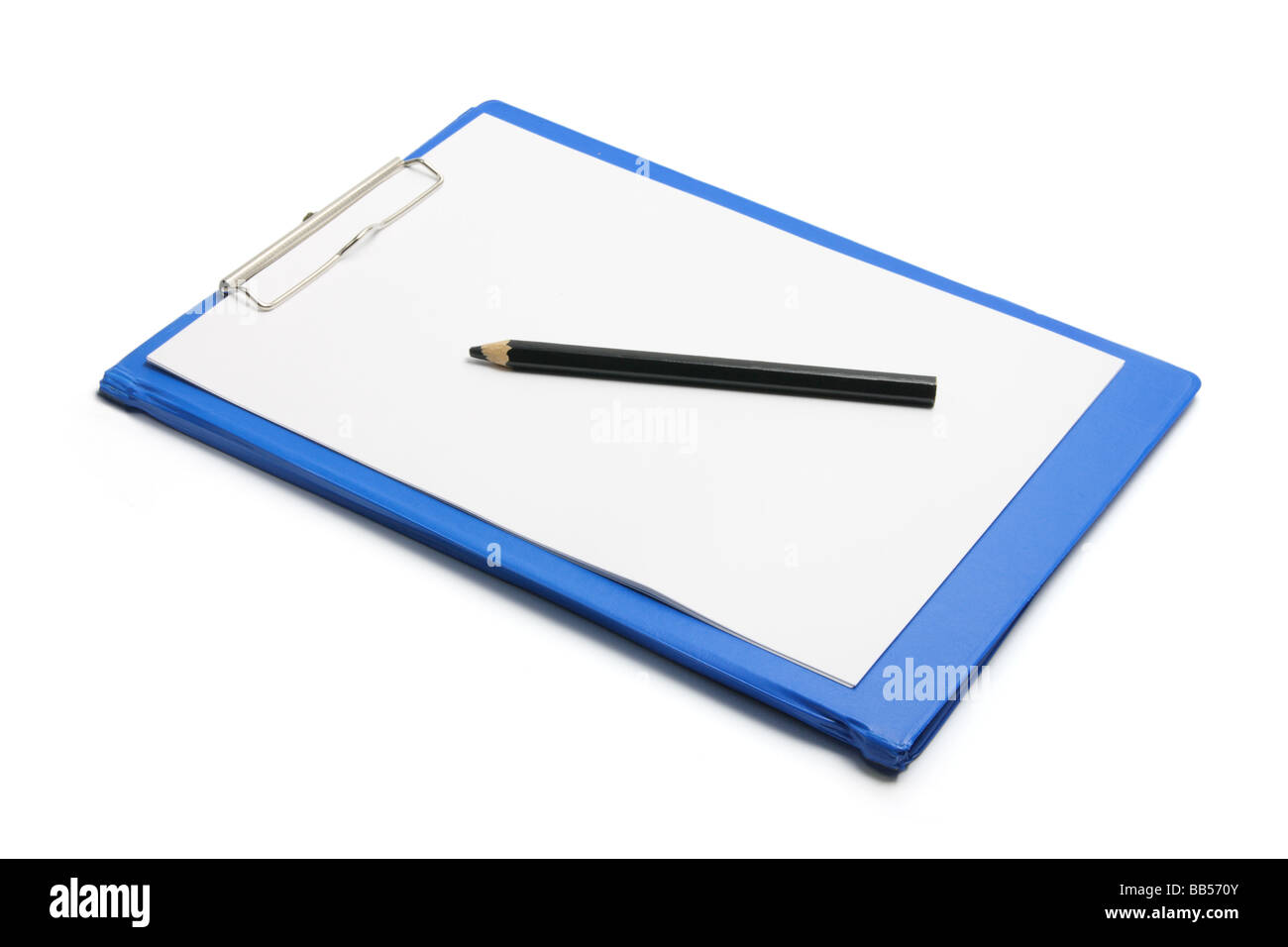 Clipboard with Blank Paper and Pencil Stock Photo