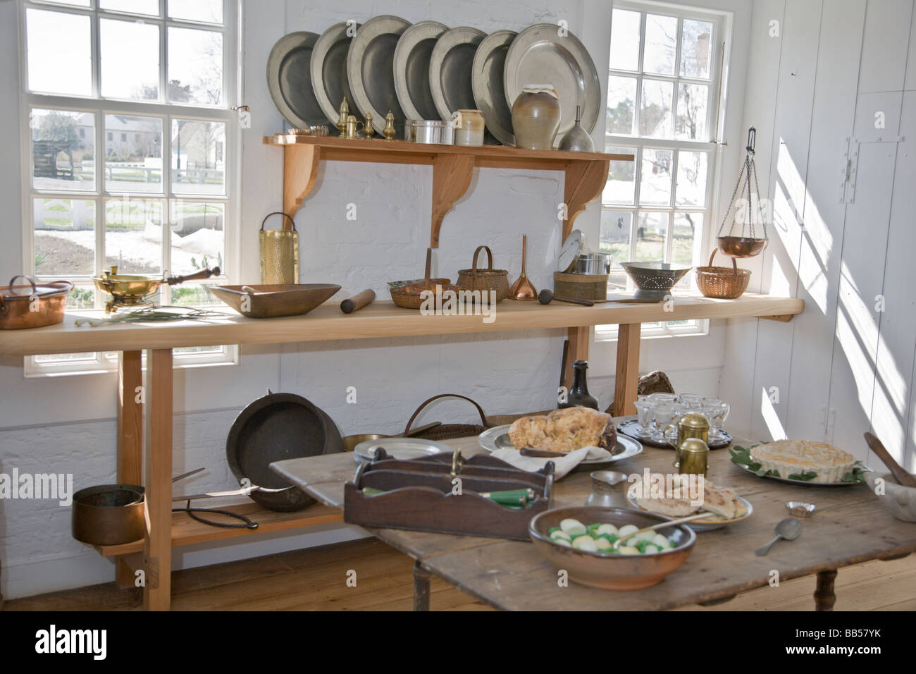Kitchen at Wetherburn's Tavern in Colonial Williamsburg, Virginia. Stock Photo