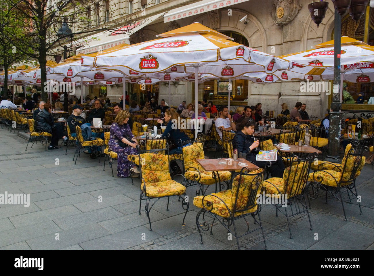 Cafe terrace along Knez Mihailova street in Belgrade Serbia Europe Stock Photo