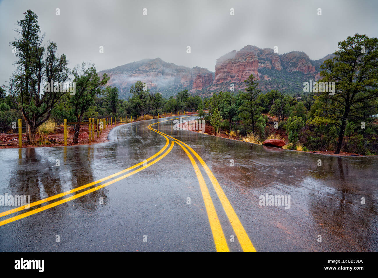 Red Rocks in Arizona in rainy weather Stock Photo Alamy