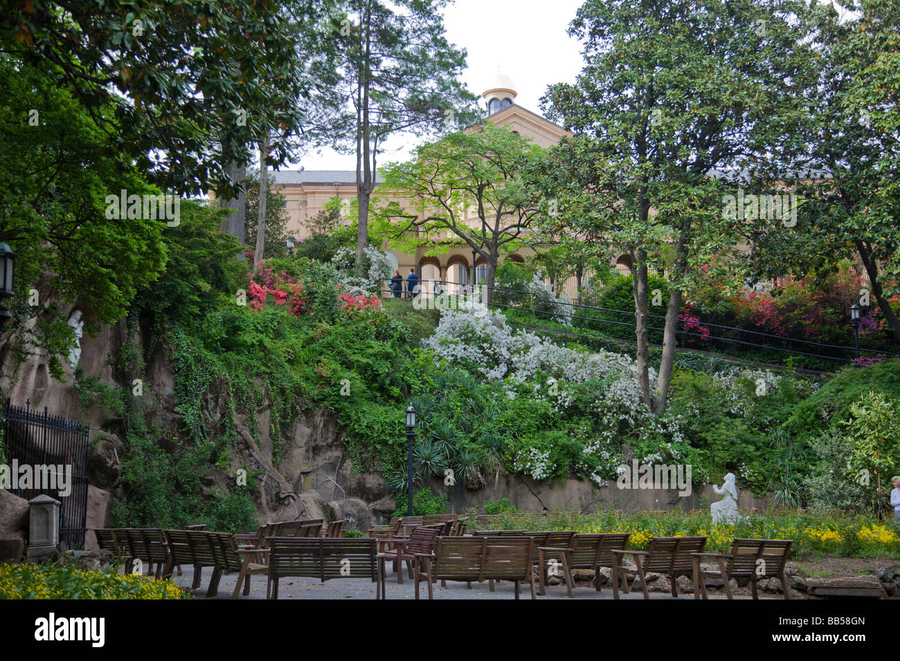 The Lower Gardens of Mount St. Sepulchre houses the Grotto of Lourdes, a replica of the original shrine in Lourdes, France. Stock Photo