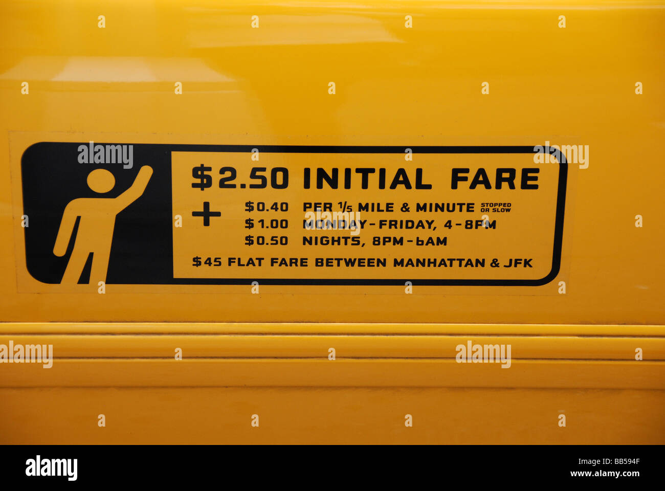 Fares panel displayed on New York taxi Stock Photo Alamy
