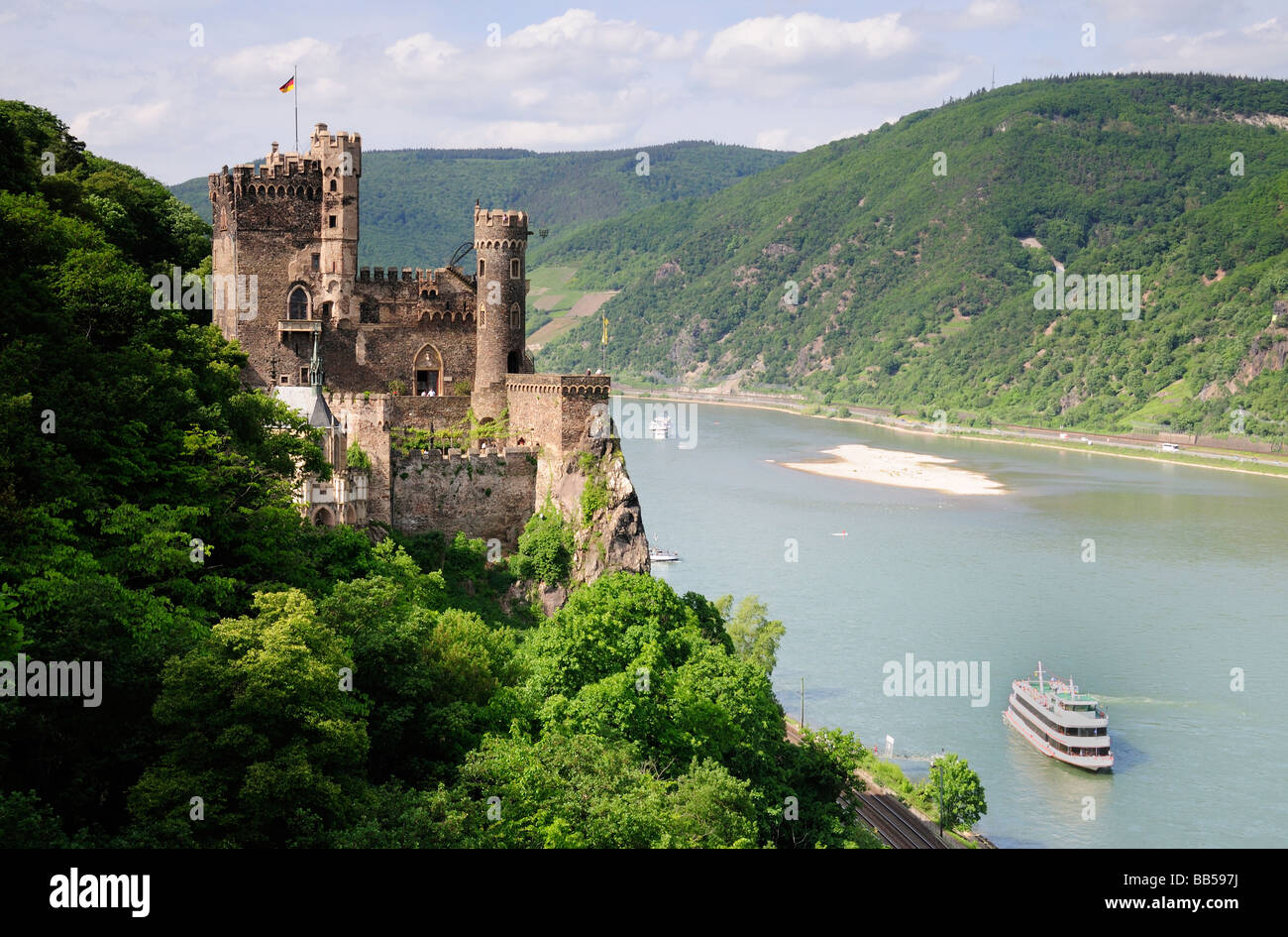 Burg Rheinstein castle on Rhine river, Germany Stock Photo