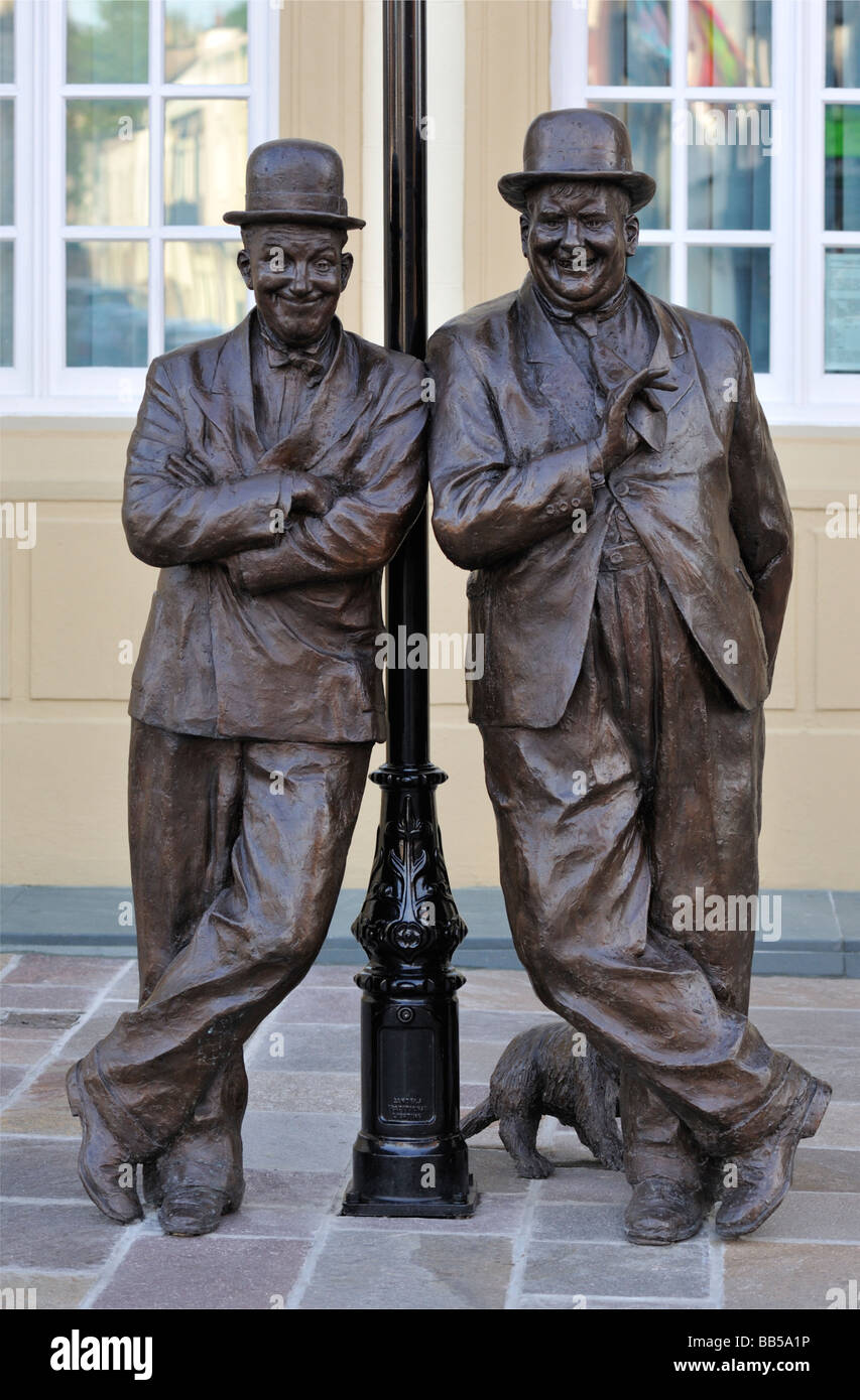 Statue of Laurel and Hardy by Graham Ibbeson. County Square, Ulverston