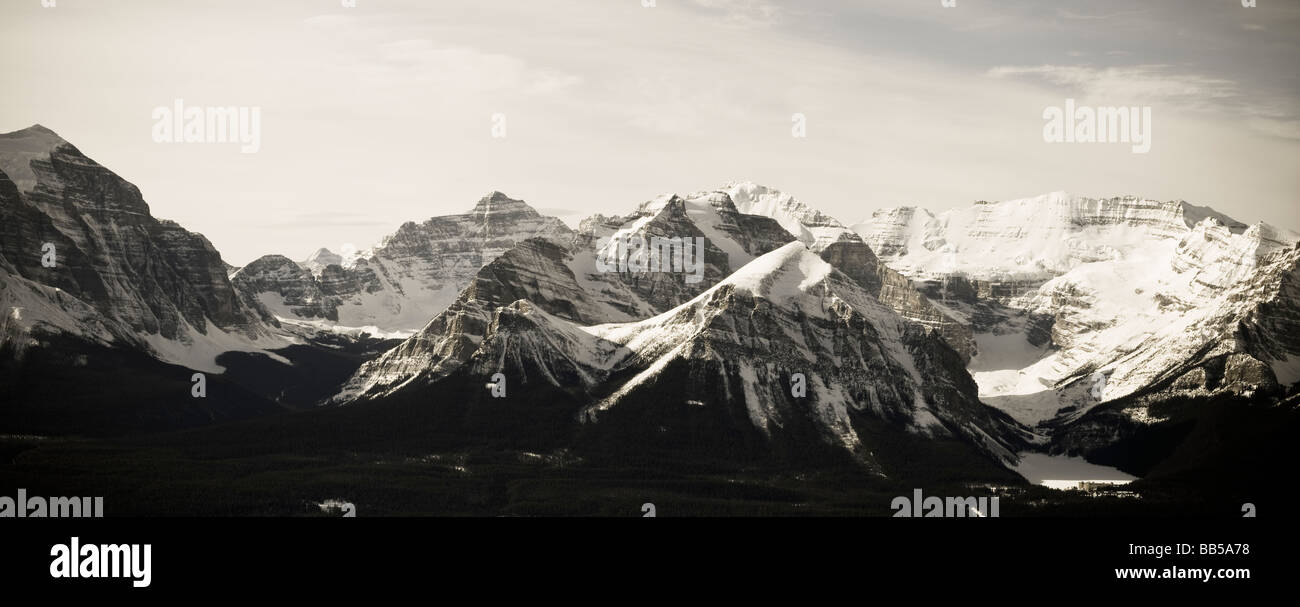 Dramatic black and white panoramic landscape of the mountains ridges ...