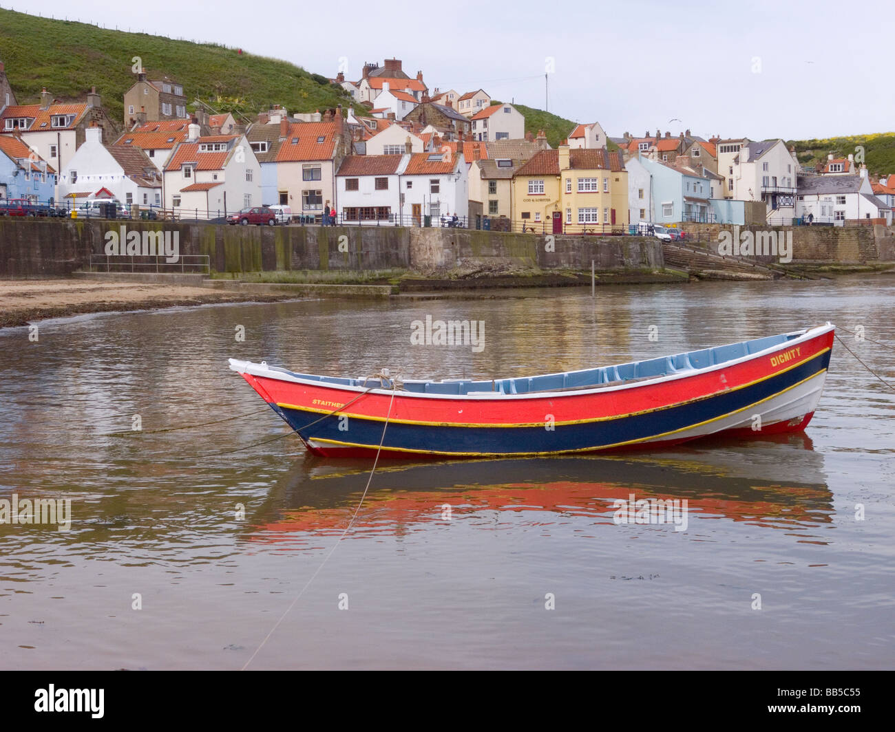 Traditional Yorkshire Coble fishing boat in Staithes 
