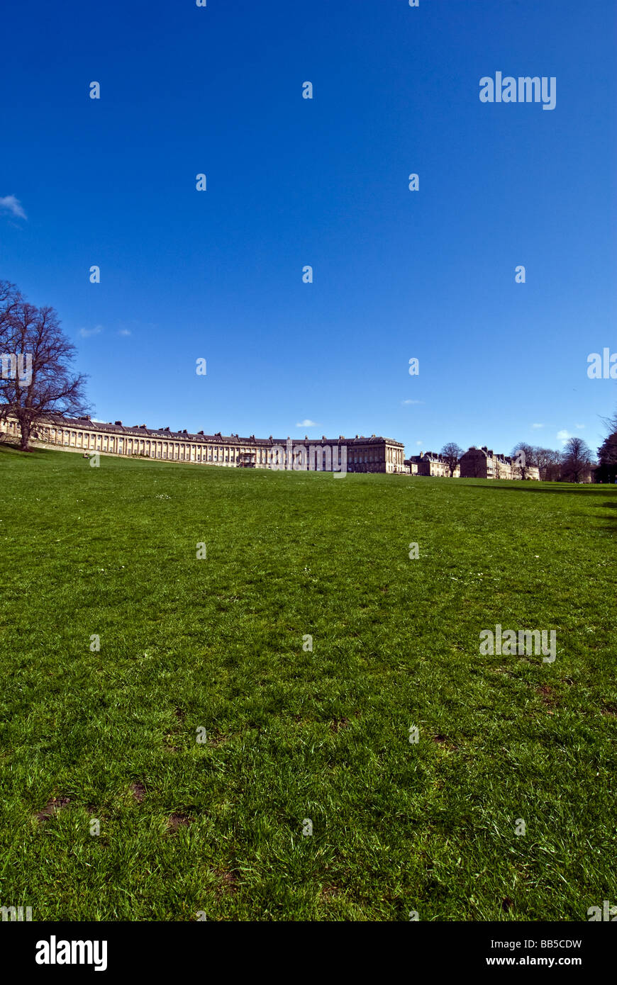View of Royal Crescent from Royal Victoria Park, Bath, Somerset, England, UK Stock Photo