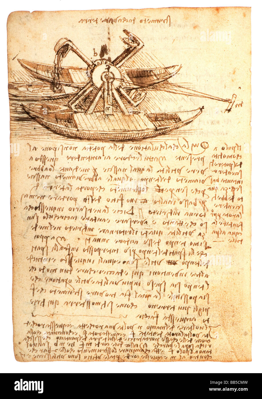 Dredger by Leonardo da Vinci  1513 pen ink Stock Photo