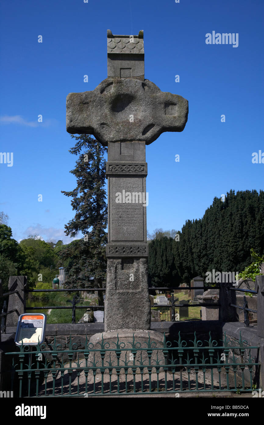 Granite Celtic High Cross in Dromore in the grounds of dromore cathedral moved from its original position in the market place Stock Photo
