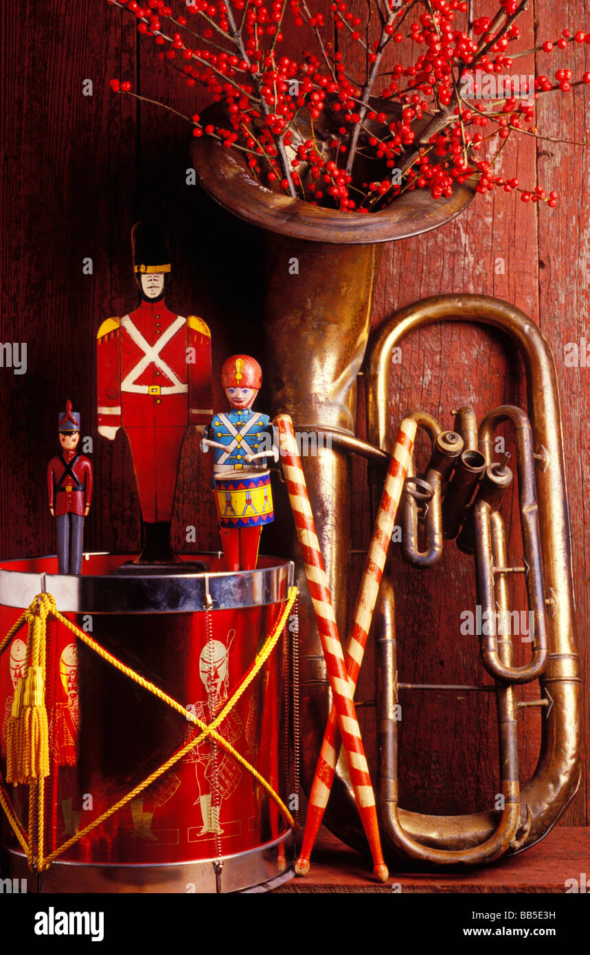 Toy solider's and drum with tuba Stock Photo