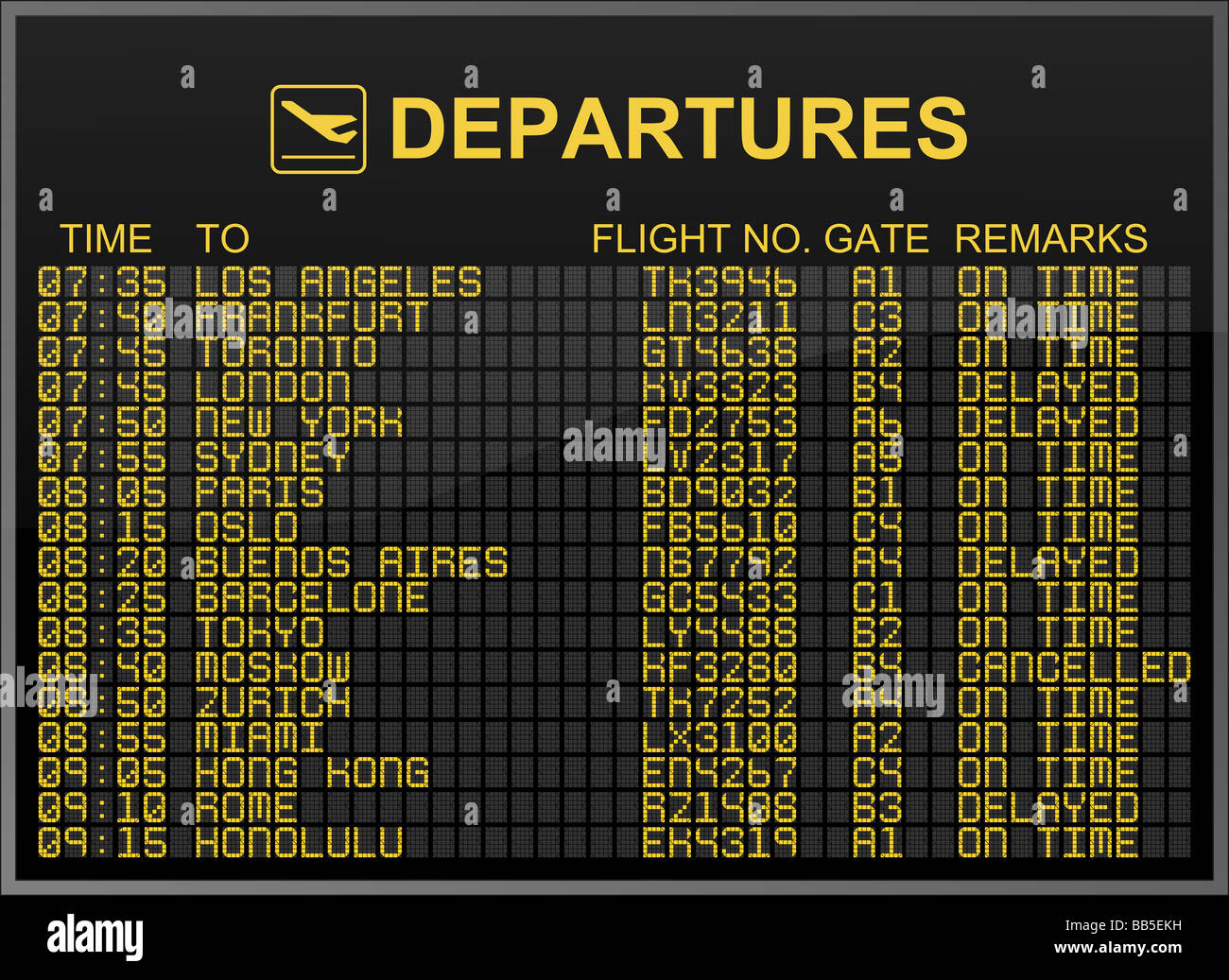 International Airport Departures Board Stock Photo