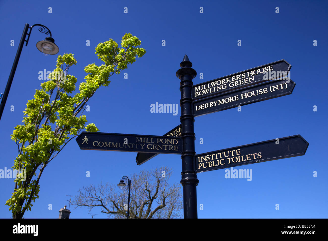 signpost in bessbrook model village county armagh northern ireland uk Stock Photo