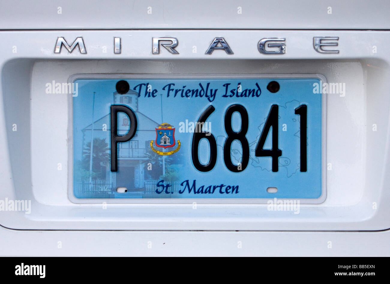 Friendly Island vehicle number plate Marigot French Saint Martin Stock Photo