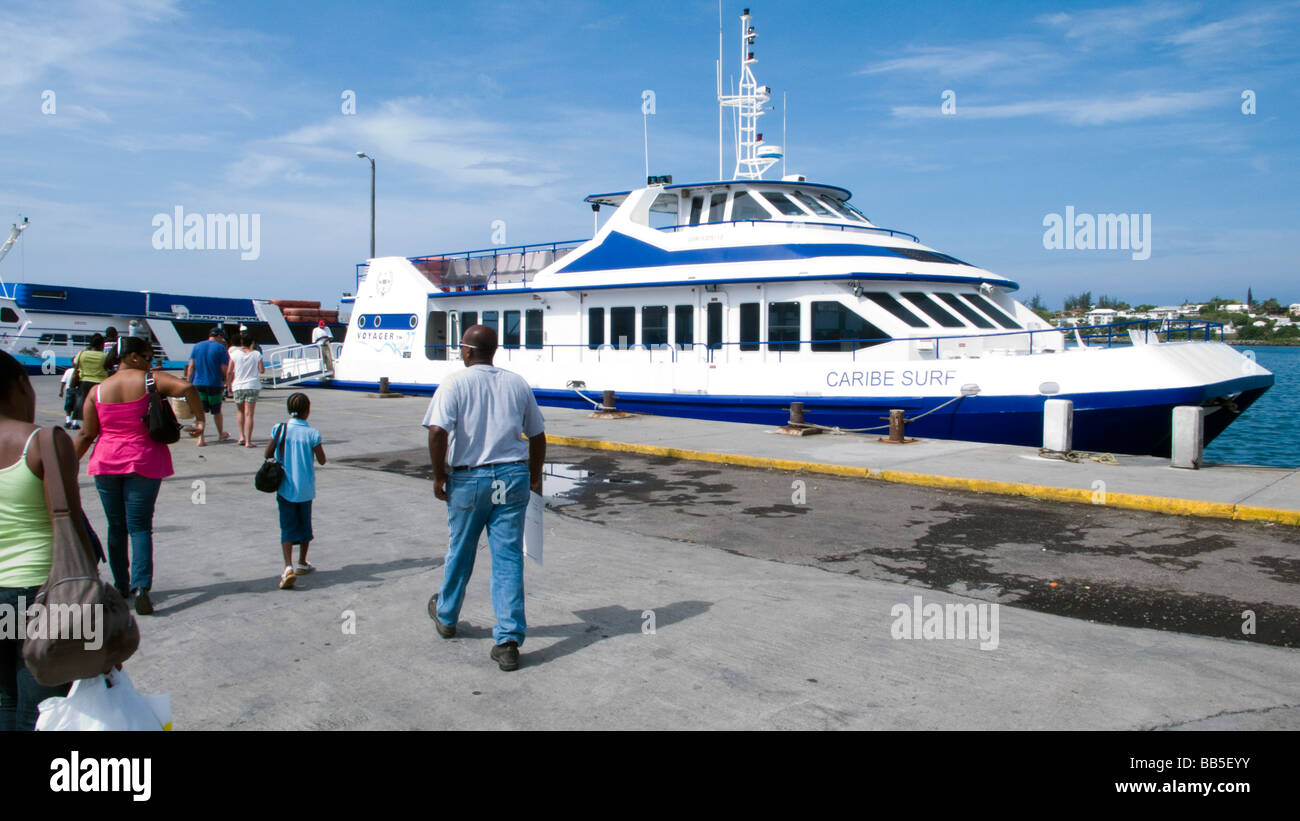 Ferry from Basseterre St Kitts to neighboring island Nevis Stock Photo