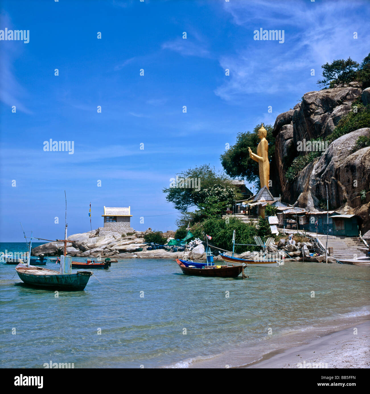 Hua Hin Thailand S E Asia Golden Buddha Statue Overlooking The