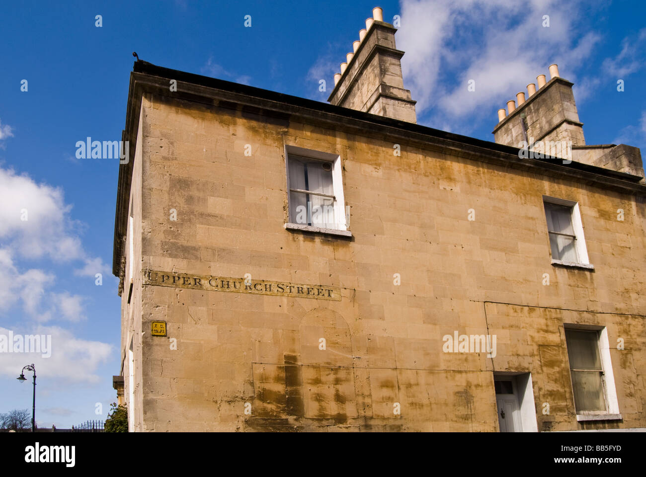 House on corner in Bath city near Royal Crescent. Stock Photo