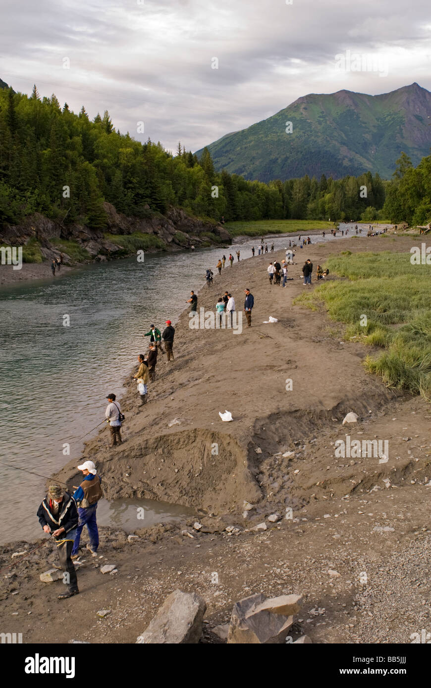 Scores of people fish at Bird Creek south of Anchorage Alaska during