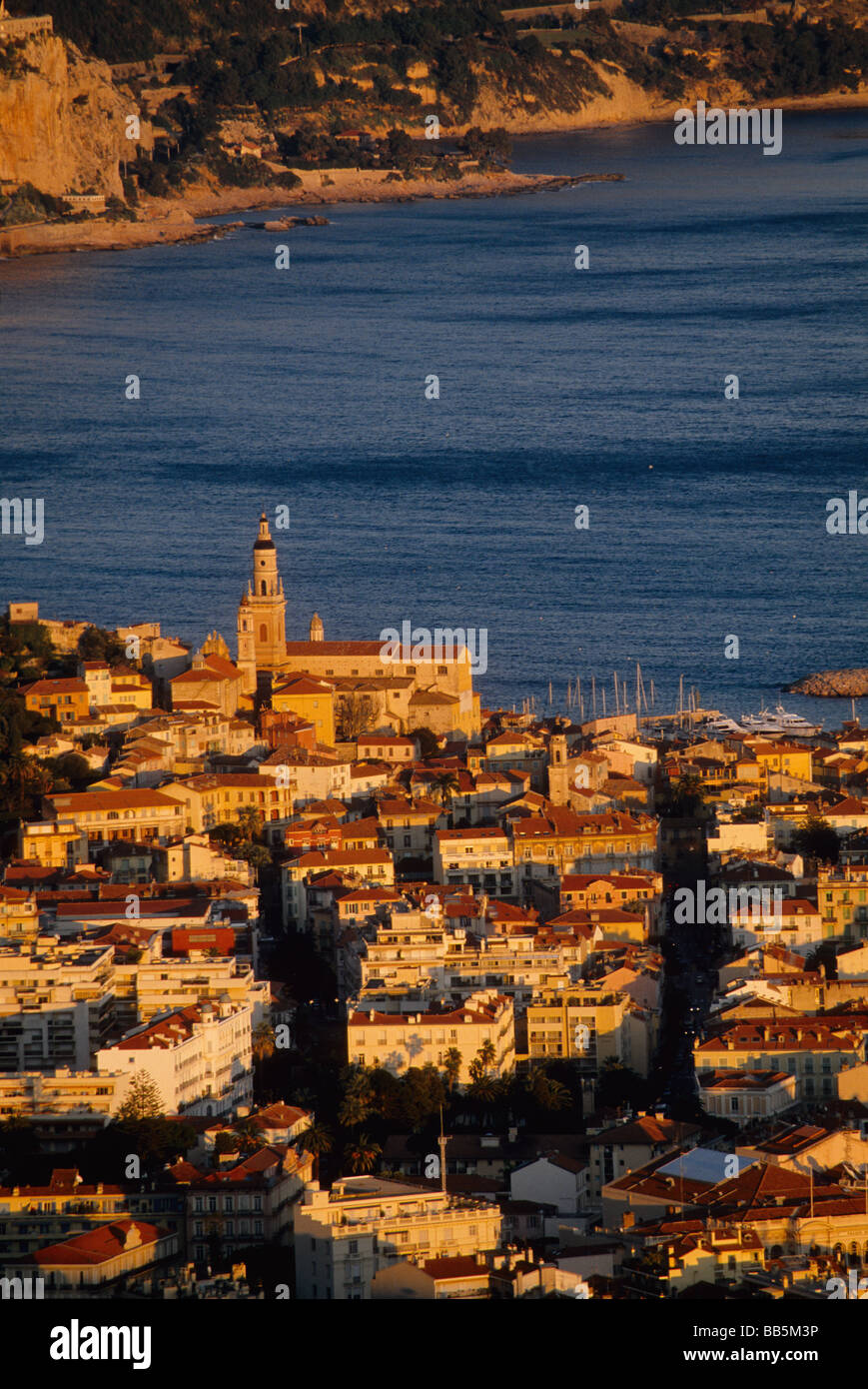 Sunset above the city of Menton Stock Photo