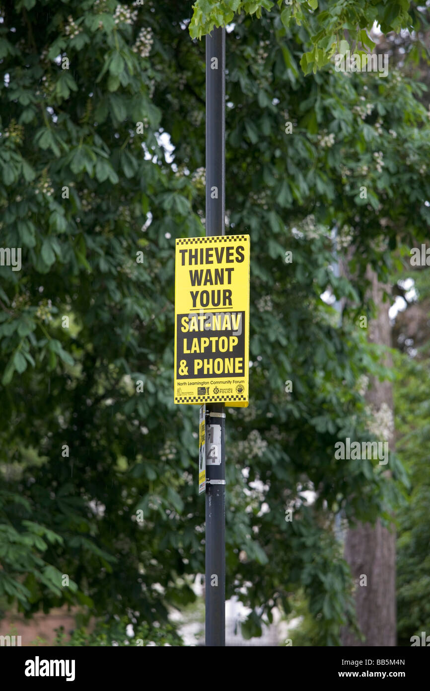 Police notice warning of thieves targetting sat nav equipment laptop