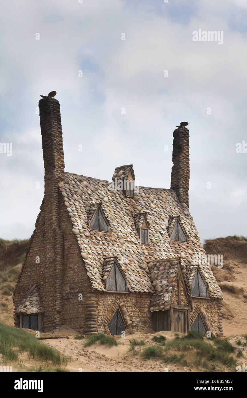 16 MAY 2009: A cottage which has been built out of shells on a beach in West Wales for the seventh and final Harry Potter Stock Photo