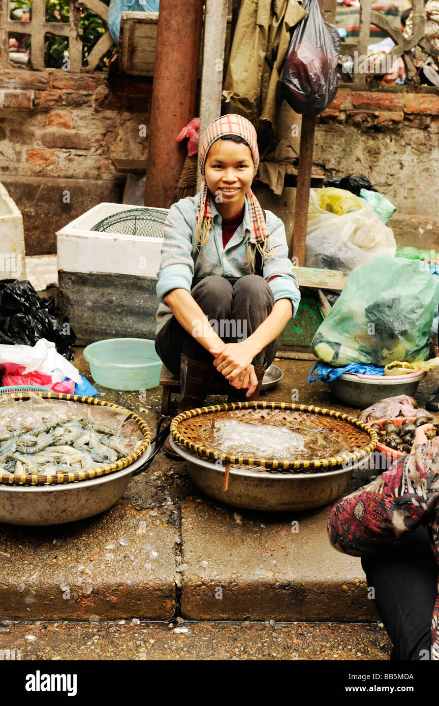 prawns vender at morning fresh market ,Old Quarter, Hanoi, vietnam
