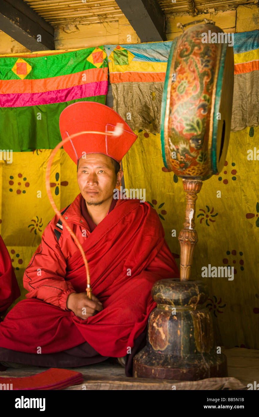 Musician Monks at Tsechu or Festival, Ura, Bumthang Valley, BHUTAN