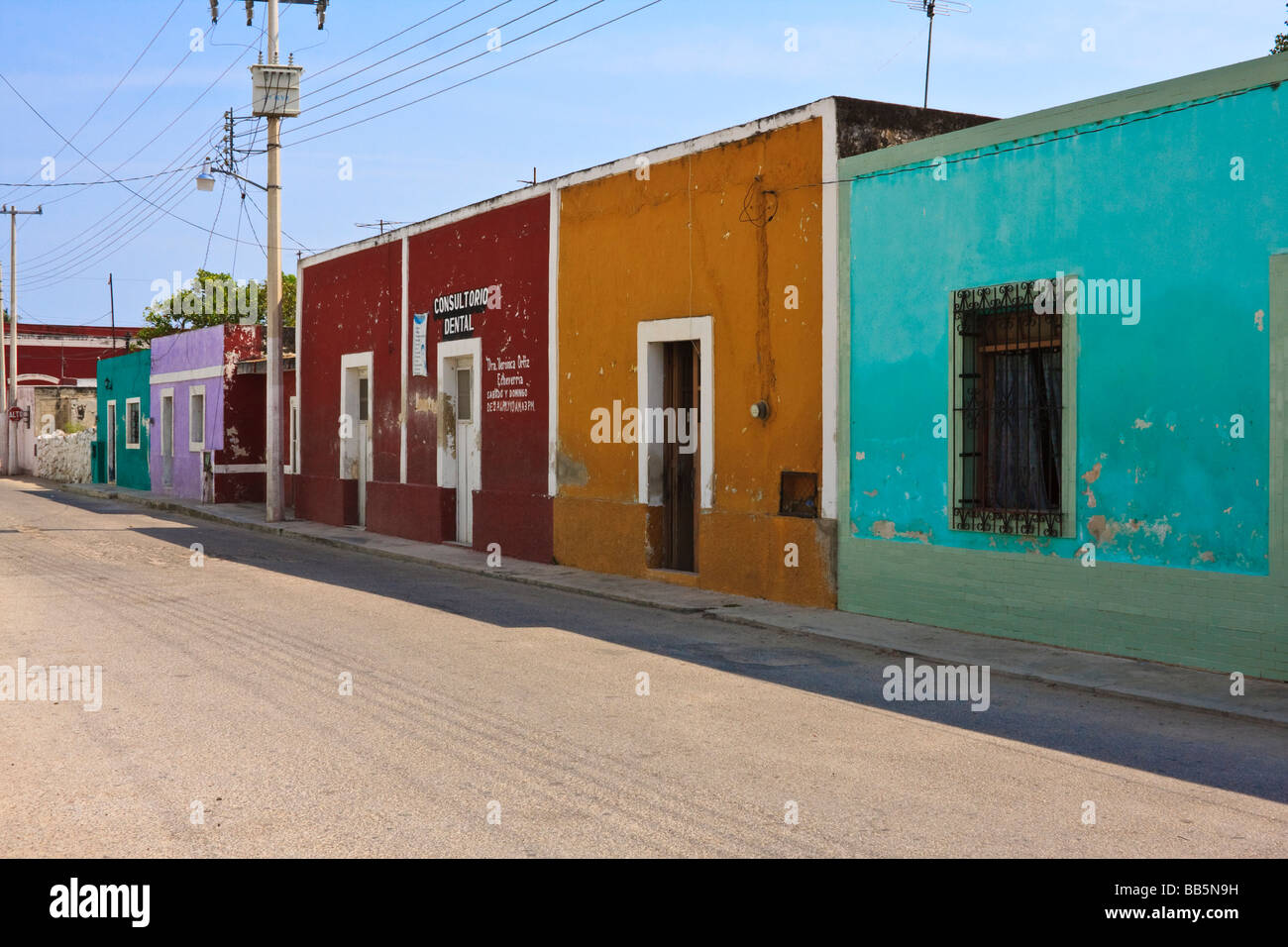 Colorful buildings in Progreso, Mexico. Stock Photo