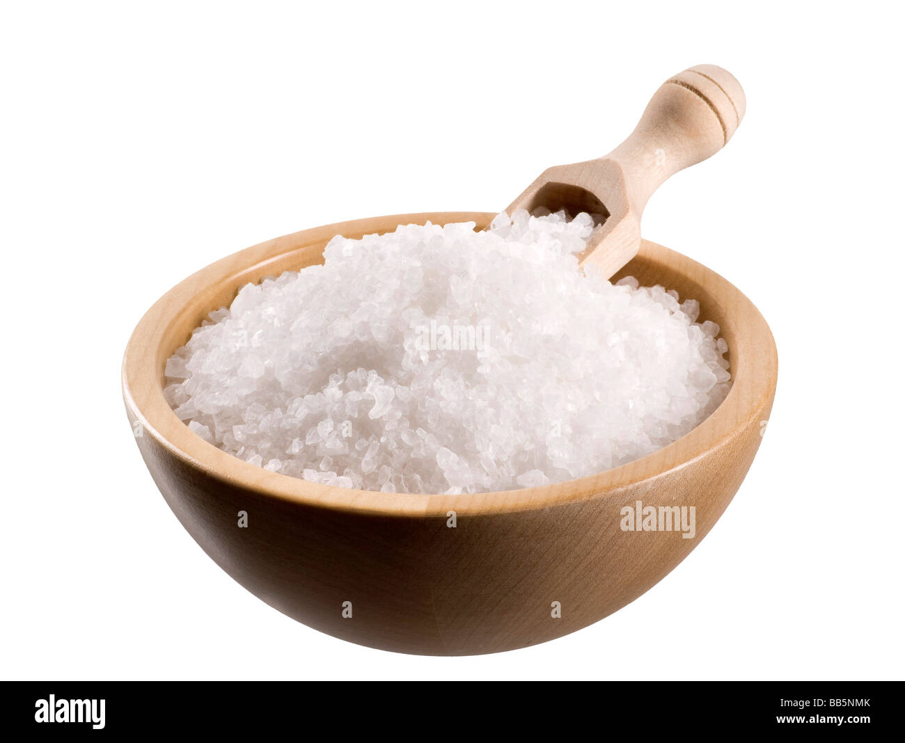 Sea salt in a wooden bowl Stock Photo