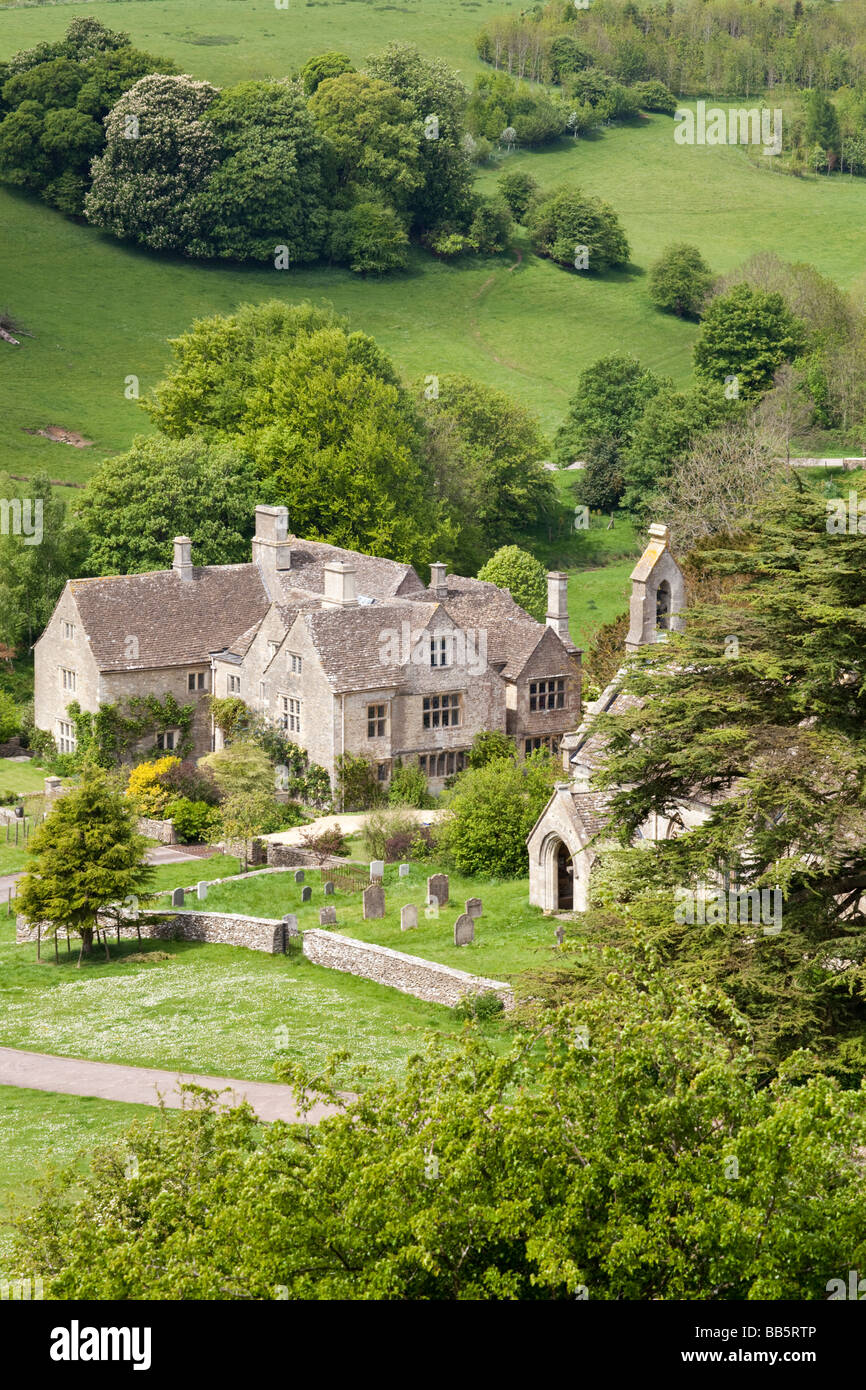 Lasborough Manor and St Marys church in the Cotswold hamlet of