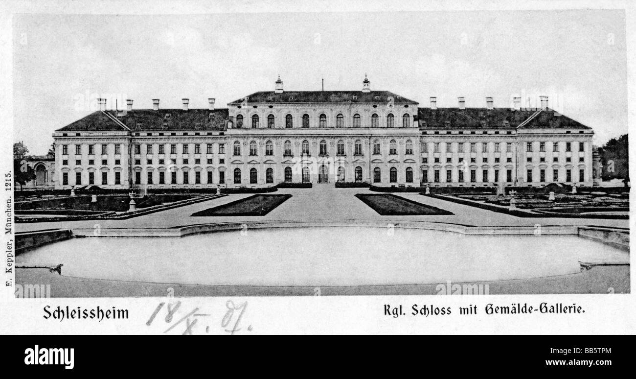 architecture, castles, Germany, Bavaria, Schleissheim Palace, exterior view, postcard, E. Keppler, Munich, stamped 1907, Stock Photo