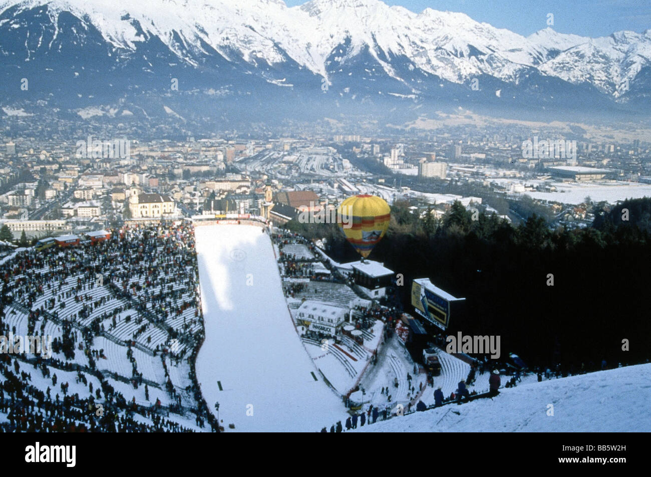 geography / travel, Austria, Tyrol, Innsbruck, view from the Olympic  ski-jump at mountain Isl, ski-jump, Olympic stadium, Olympi Stock Photo -  Alamy