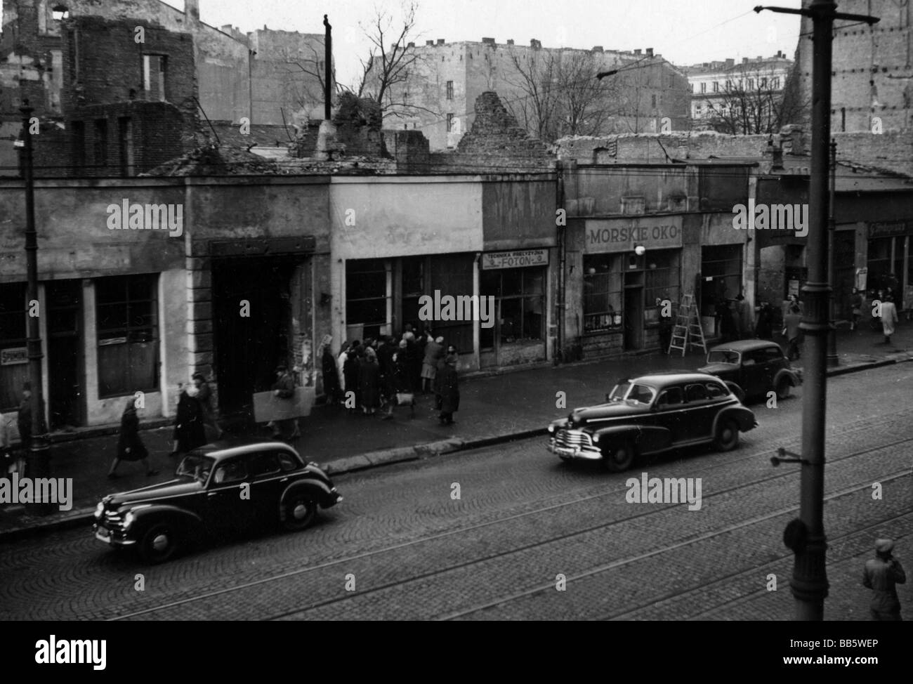 geography / travel, Poland, Warsaw, street scenes, Ulica Marszalkowska, circa 1950, Stock Photo