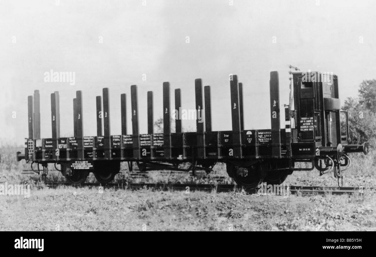 transport / transportation, railway, waggons, freight waggons, flatcar, Deutsche Reichsbahn public relations, circa 1930, Stock Photo